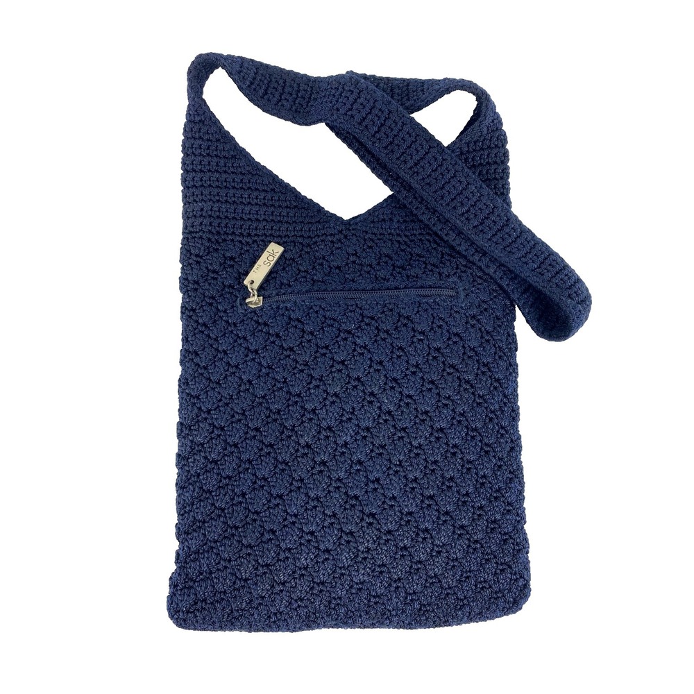 The Sak Crochet Shoulder Bag Dark Navy Blue Purse Satchel Nylon Medium - Large